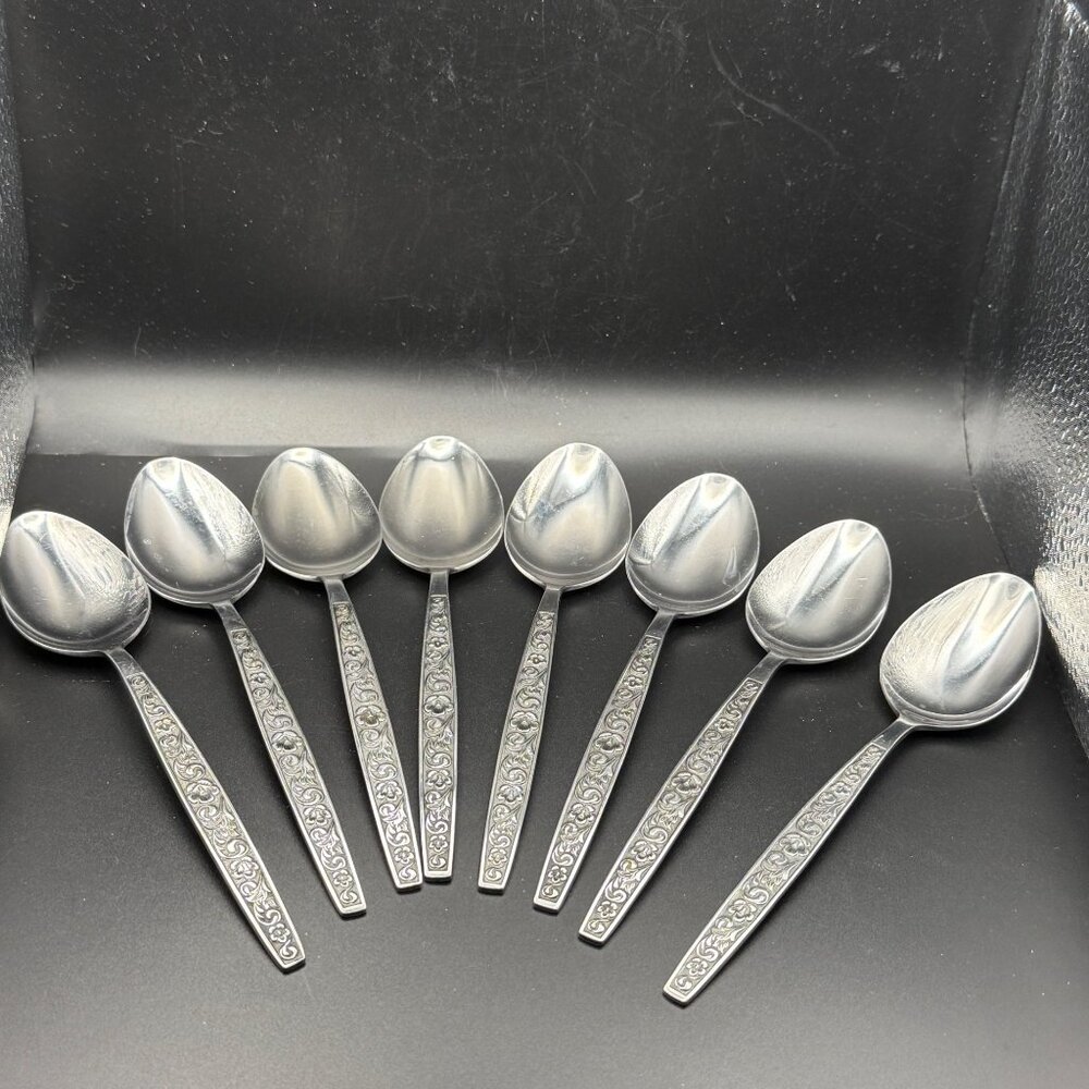 Set Of 8 Northland Stainless Korea Rendezvous Floral Pattern Tablespoons
